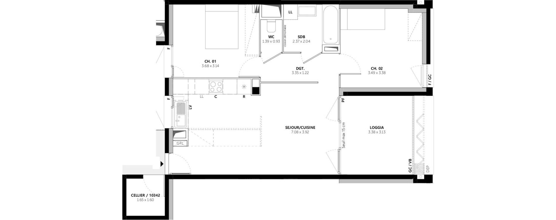 Appartement T3 de 61,10 m2 &agrave; Vaulx-En-Velin Mas du taureau