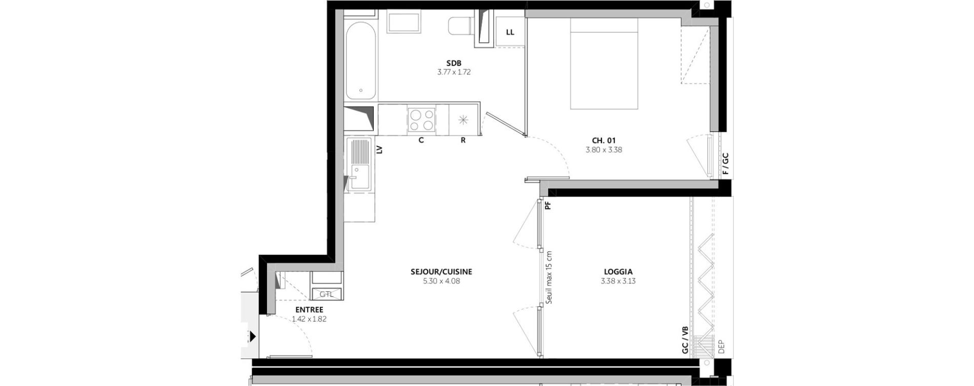 Appartement T2 de 42,60 m2 &agrave; Vaulx-En-Velin Mas du taureau