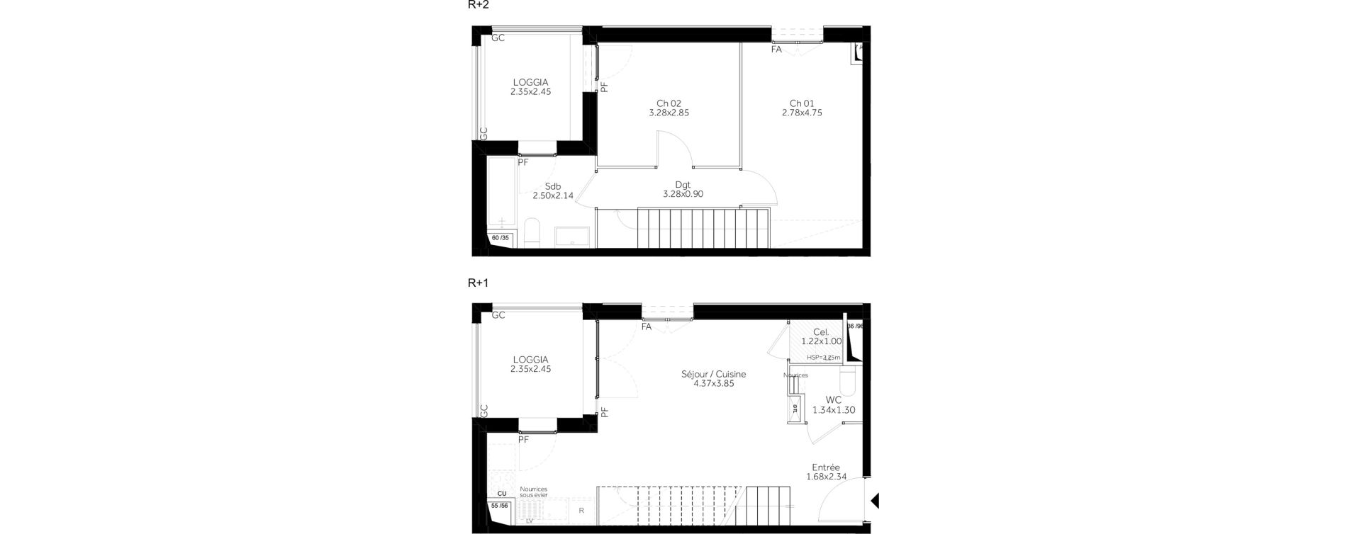 Duplex T3 de 60,70 m2 &agrave; Vaulx-En-Velin Mas du taureau