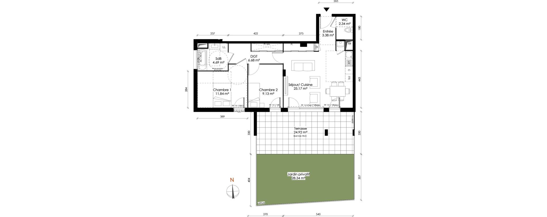 Appartement T3 de 63,23 m2 &agrave; Vaulx-En-Velin Carre de soie