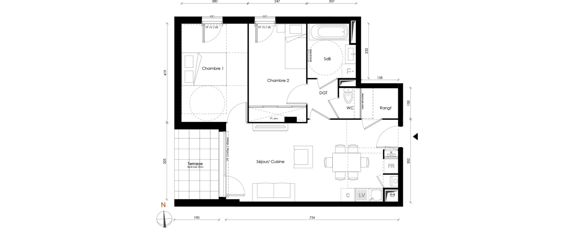 Appartement T3 de 56,02 m2 &agrave; Vaulx-En-Velin Carre de soie
