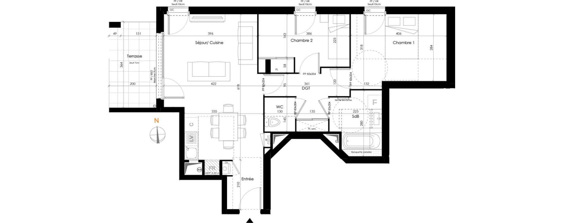 Appartement T3 de 61,09 m2 &agrave; Vaulx-En-Velin Carre de soie