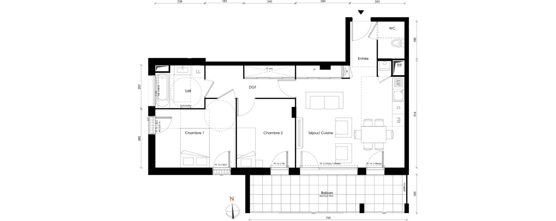 Appartement T3 de 62,34 m2 &agrave; Vaulx-En-Velin Carre de soie