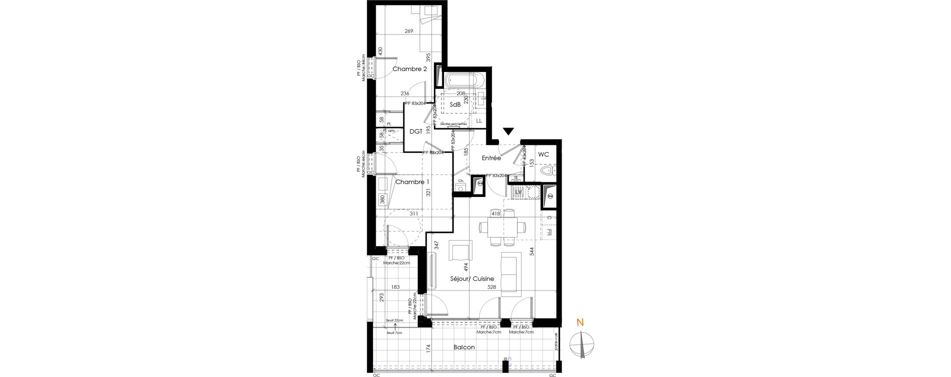 Appartement T3 de 63,32 m2 &agrave; Vaulx-En-Velin Carre de soie