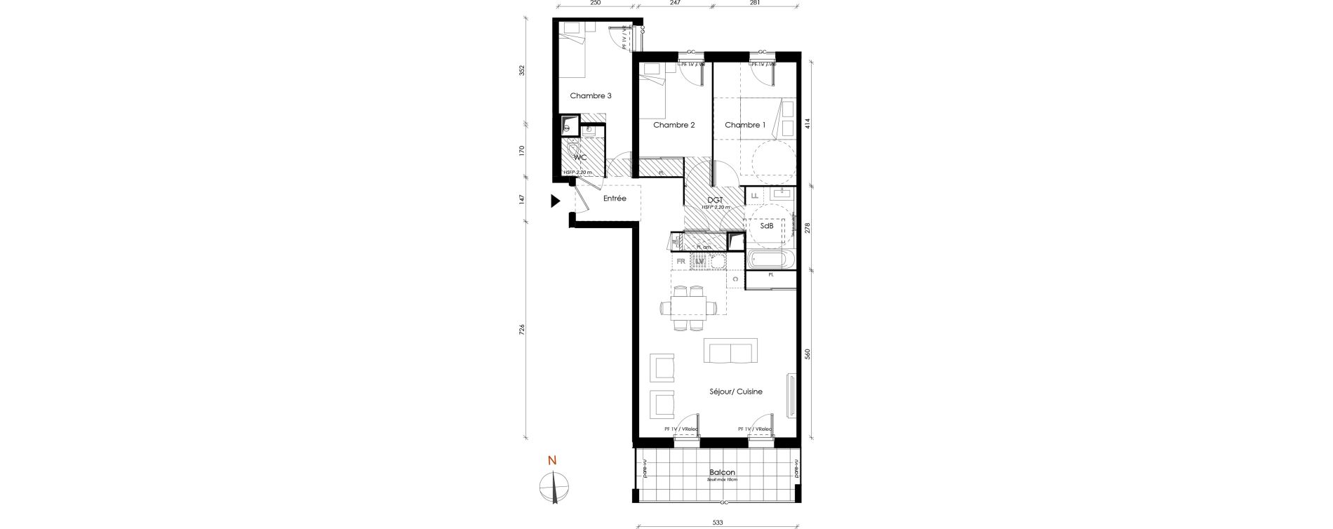 Appartement T4 de 80,90 m2 &agrave; Vaulx-En-Velin Carre de soie