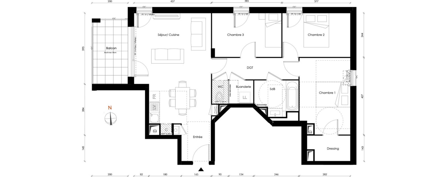 Appartement T4 de 74,49 m2 &agrave; Vaulx-En-Velin Carre de soie