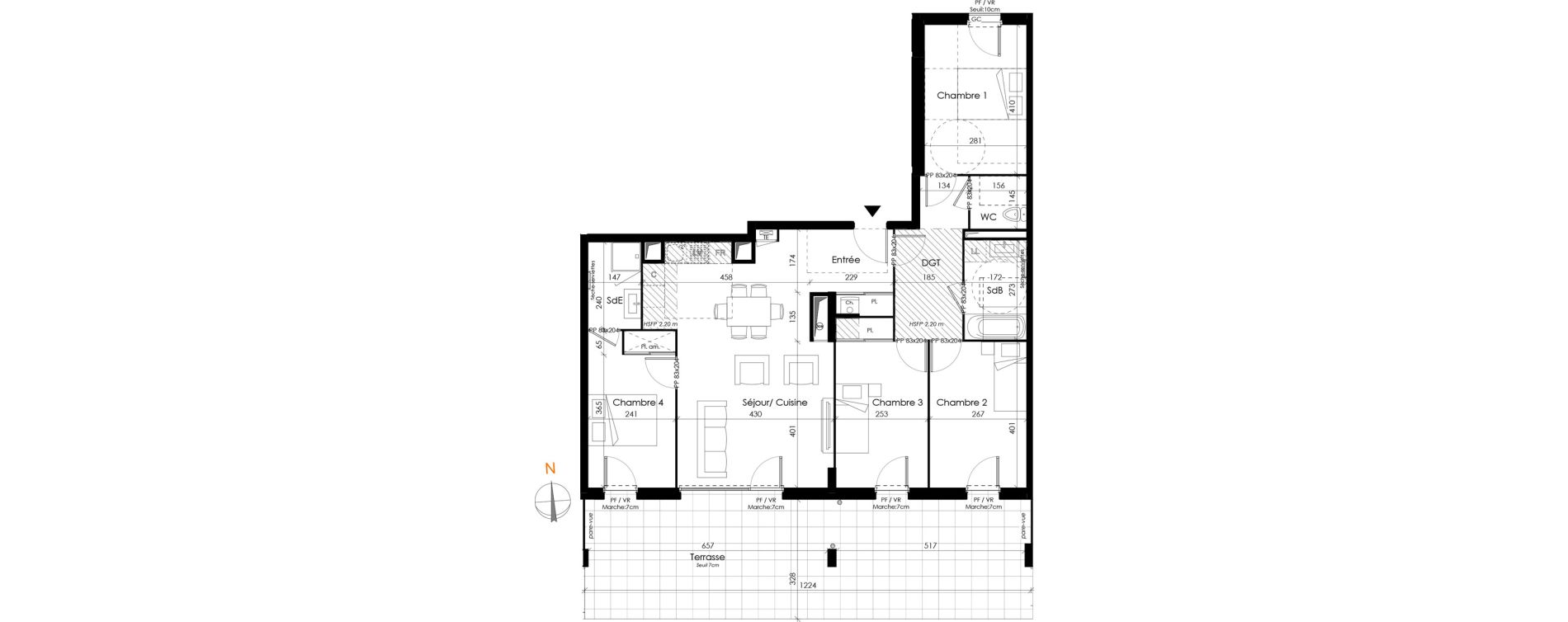 Appartement T5 de 95,68 m2 &agrave; Vaulx-En-Velin Carre de soie