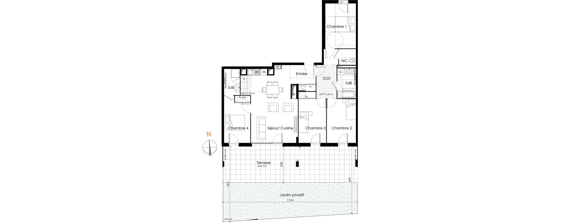 Appartement T5 de 95,68 m2 &agrave; Vaulx-En-Velin Carre de soie