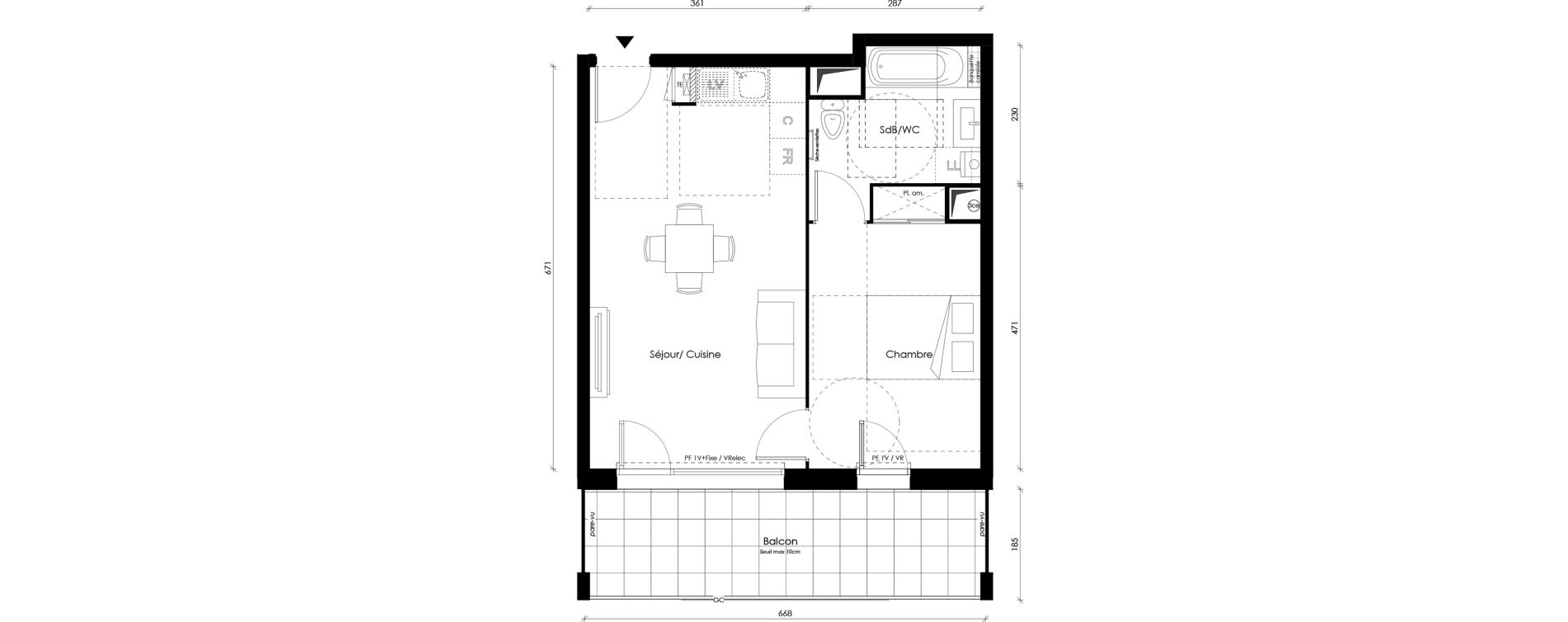Appartement T2 de 42,79 m2 &agrave; Vaulx-En-Velin Carre de soie