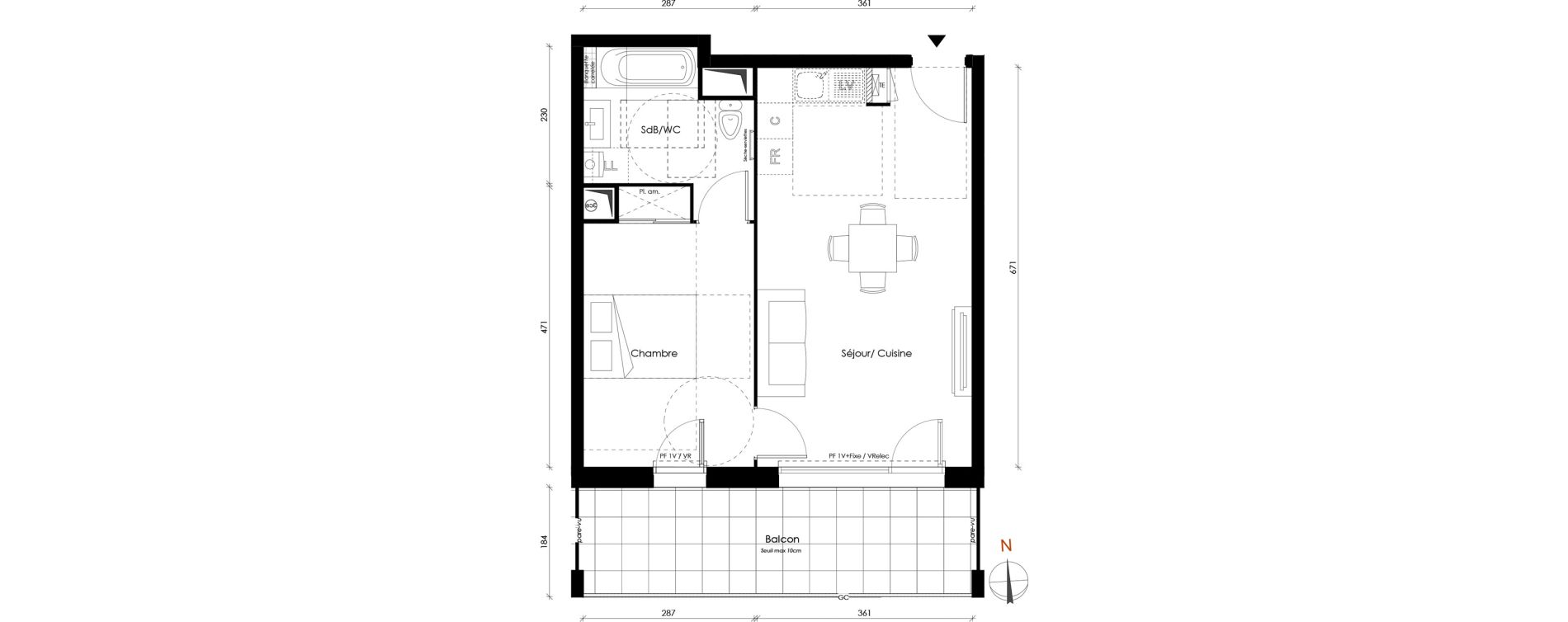 Appartement T2 de 42,79 m2 &agrave; Vaulx-En-Velin Carre de soie