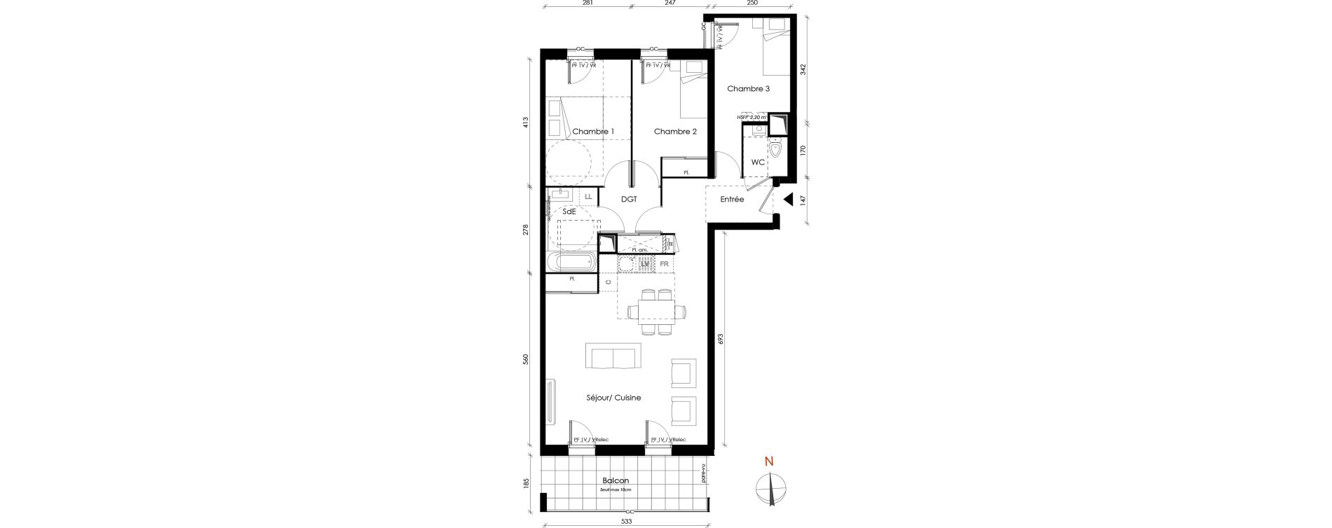 Appartement T4 de 80,91 m2 &agrave; Vaulx-En-Velin Carre de soie