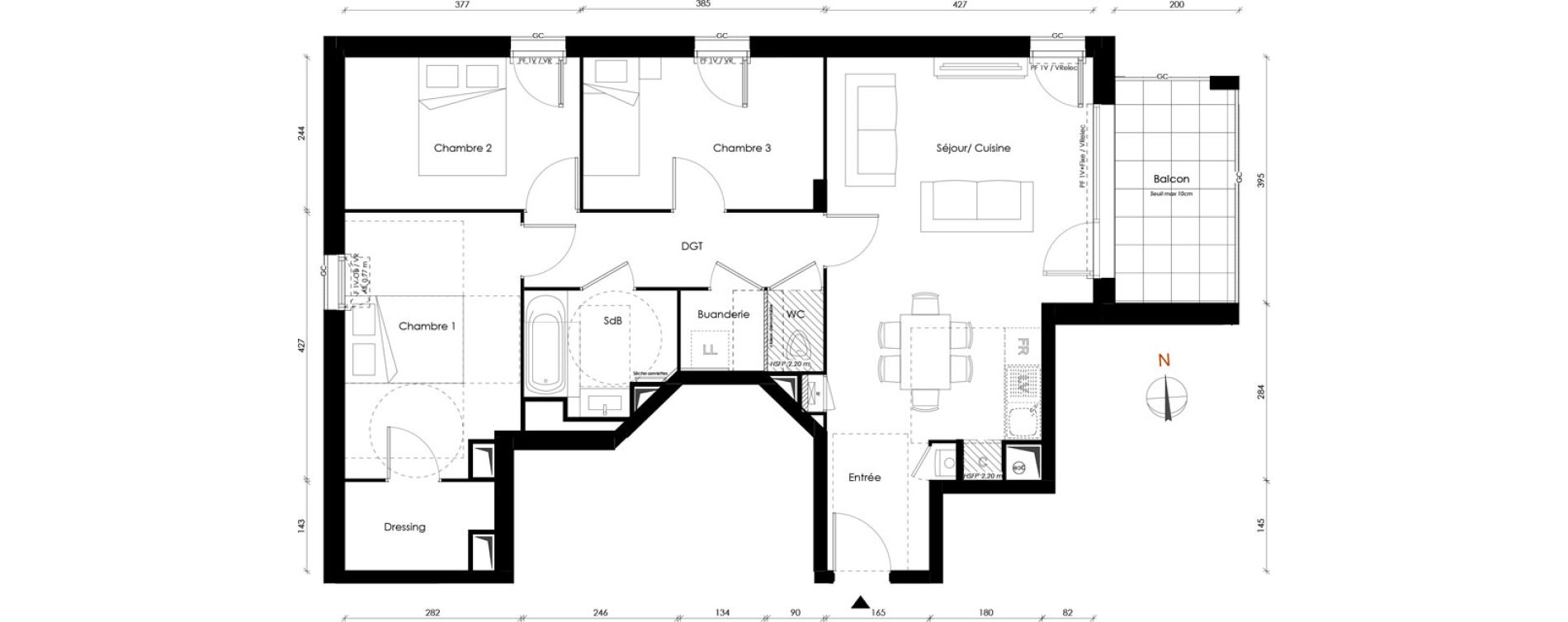 Appartement T4 de 74,48 m2 &agrave; Vaulx-En-Velin Carre de soie
