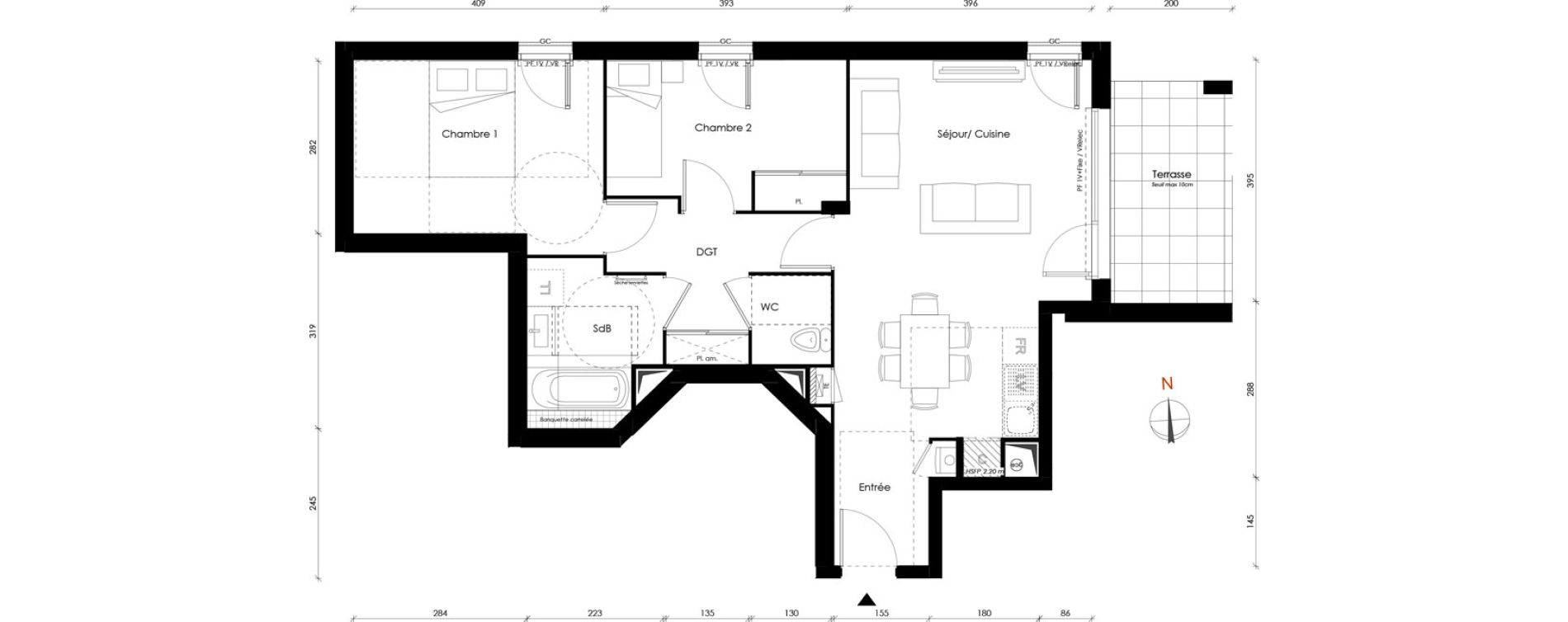 Appartement T3 de 61,58 m2 &agrave; Vaulx-En-Velin Carre de soie