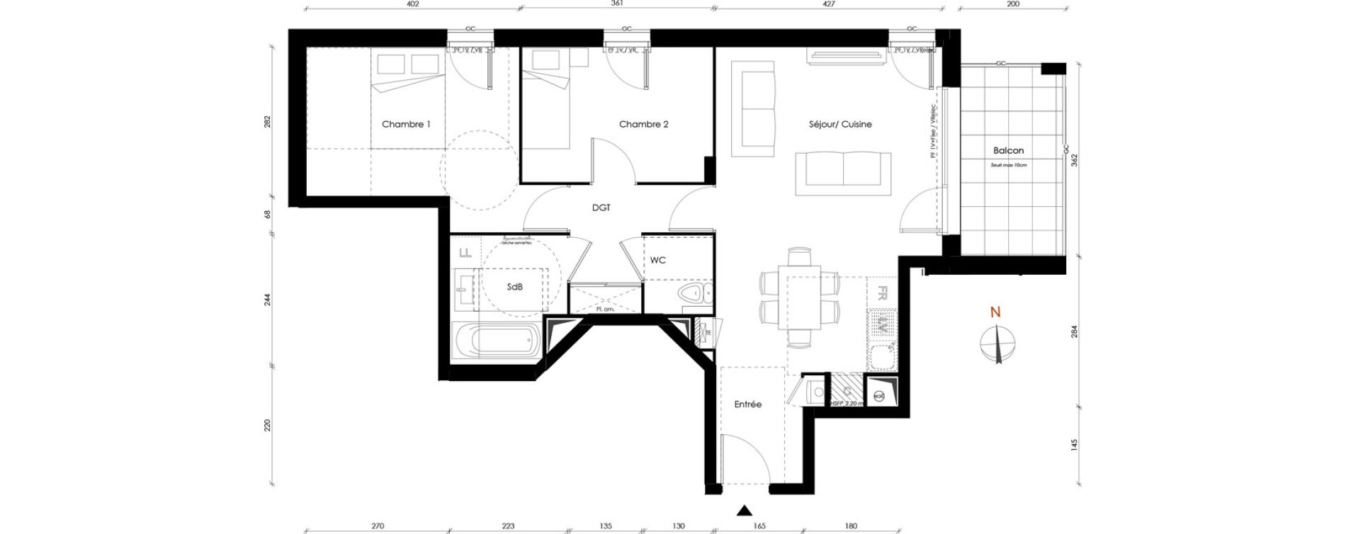 Appartement T3 de 61,90 m2 &agrave; Vaulx-En-Velin Carre de soie