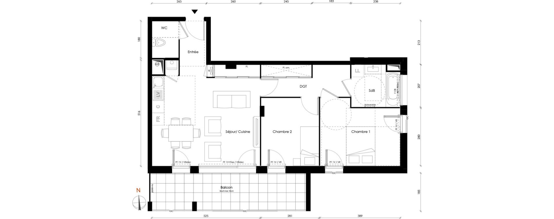 Appartement T3 de 62,35 m2 &agrave; Vaulx-En-Velin Carre de soie