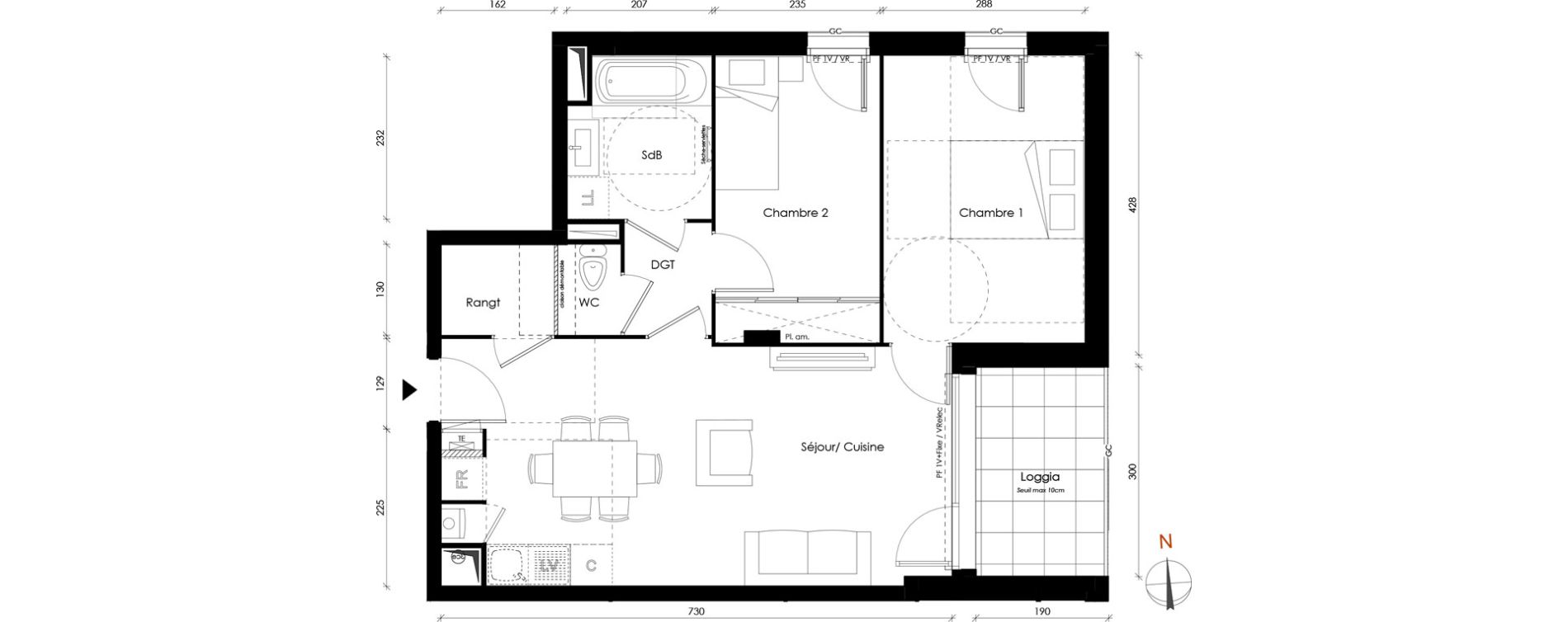 Appartement T3 de 55,66 m2 &agrave; Vaulx-En-Velin Carre de soie
