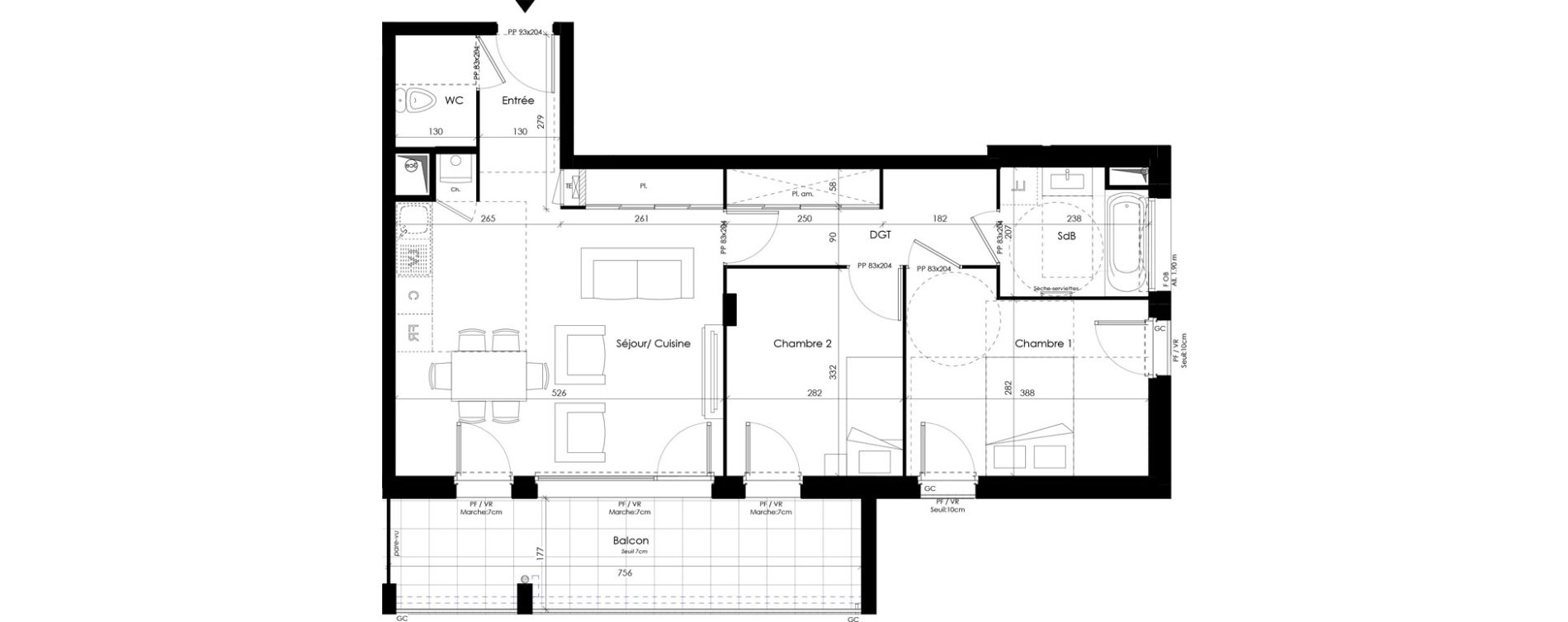 Appartement T3 de 62,29 m2 &agrave; Vaulx-En-Velin Carre de soie