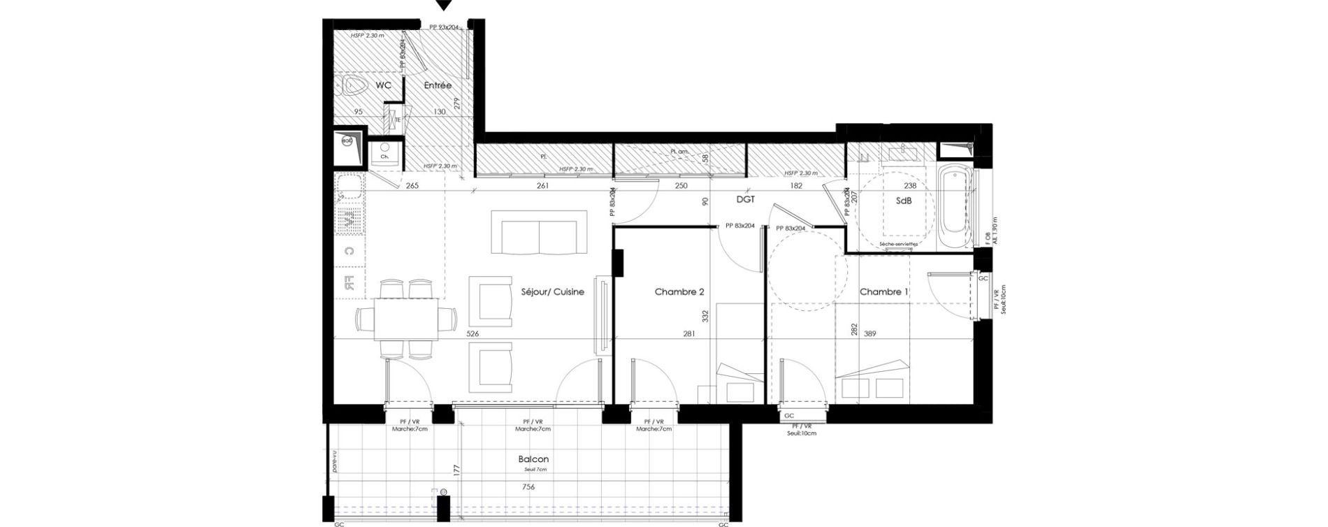 Appartement T3 de 62,41 m2 &agrave; Vaulx-En-Velin Carre de soie