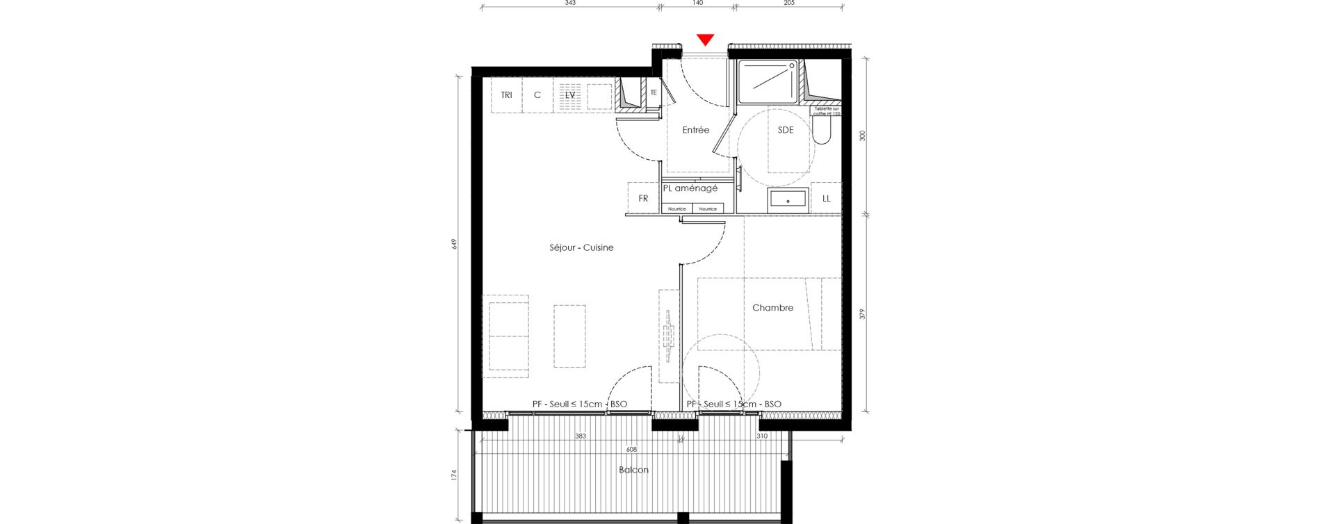 Appartement T2 de 44,40 m2 &agrave; Vaulx-En-Velin Carre de soie