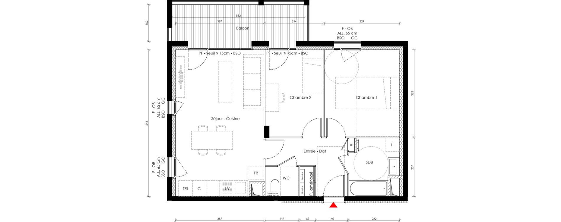 Appartement T3 de 60,80 m2 &agrave; Vaulx-En-Velin Carre de soie