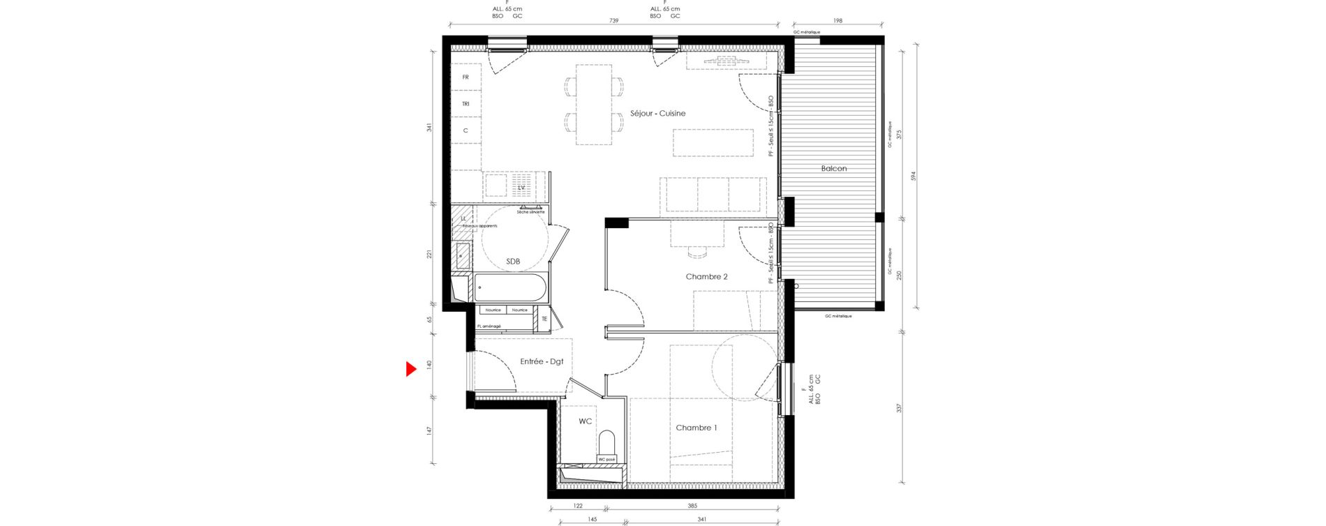 Appartement T3 de 63,20 m2 &agrave; Vaulx-En-Velin Carre de soie