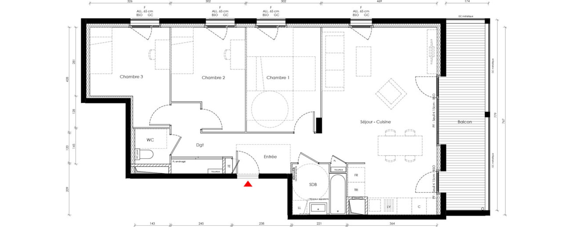 Appartement T4 de 85,90 m2 &agrave; Vaulx-En-Velin Carre de soie