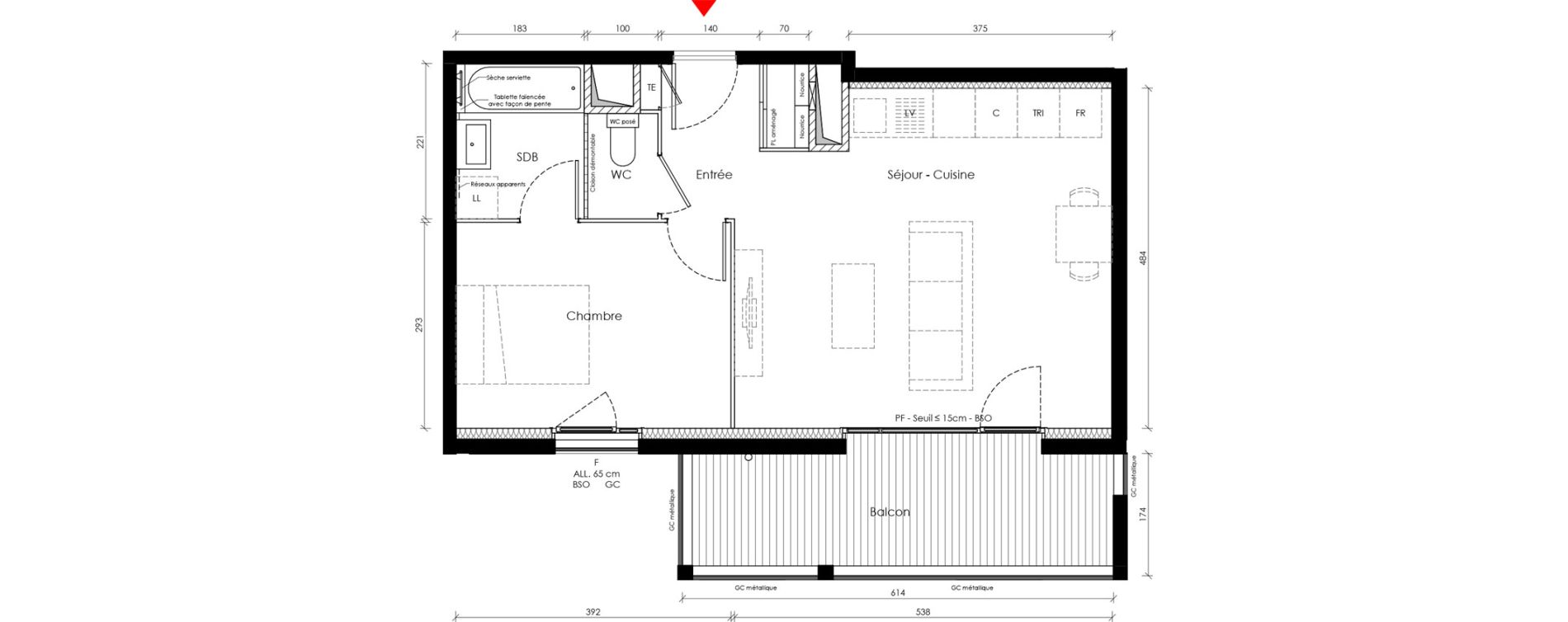 Appartement T2 de 45,20 m2 &agrave; Vaulx-En-Velin Carre de soie