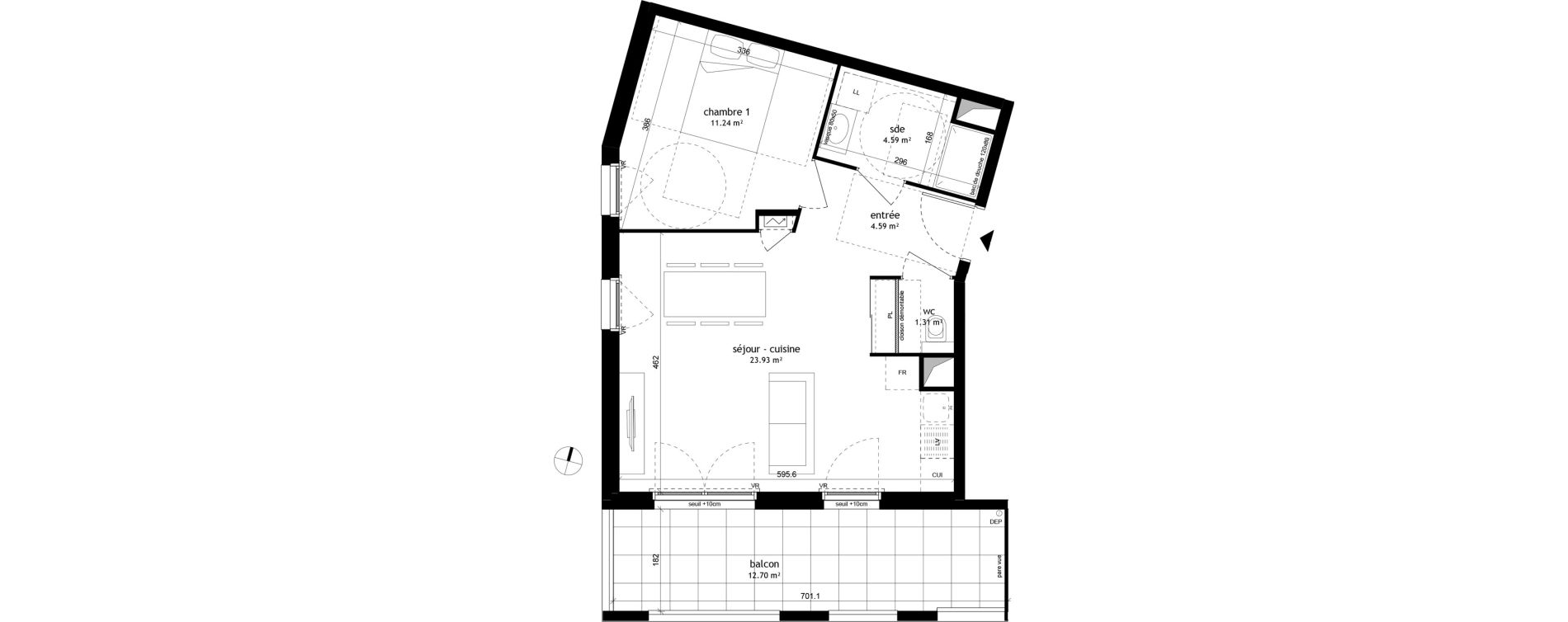 Appartement T2 de 45,66 m2 &agrave; V&eacute;nissieux Moulin a vent