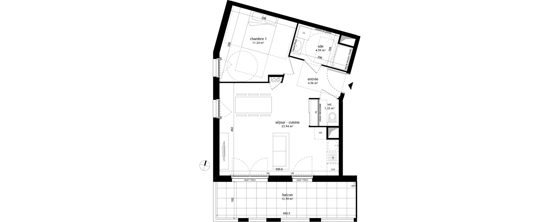 Appartement T2 de 45,66 m2 &agrave; V&eacute;nissieux Moulin a vent