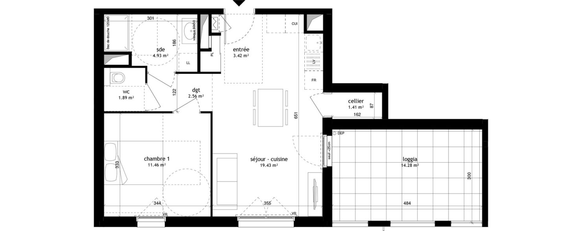 Appartement T2 de 45,10 m2 &agrave; V&eacute;nissieux Moulin a vent