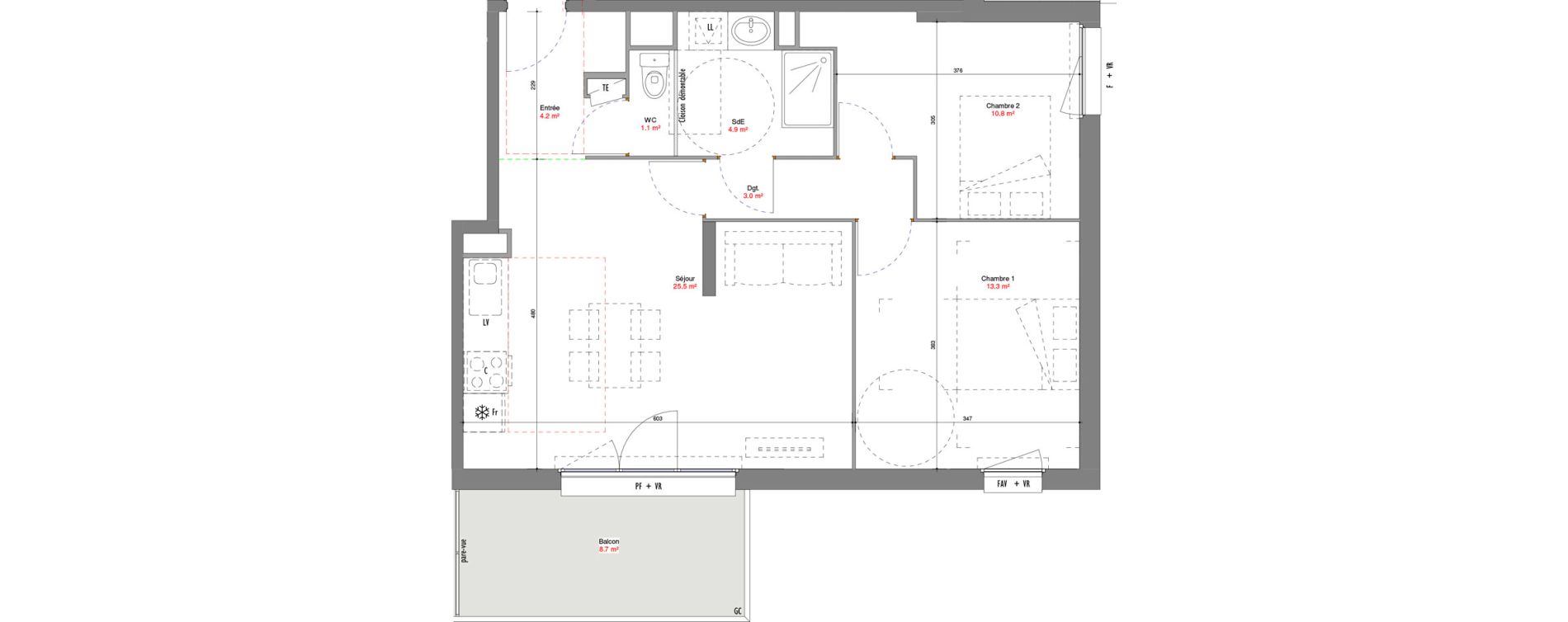 Appartement T3 de 62,80 m2 &agrave; V&eacute;nissieux Centre