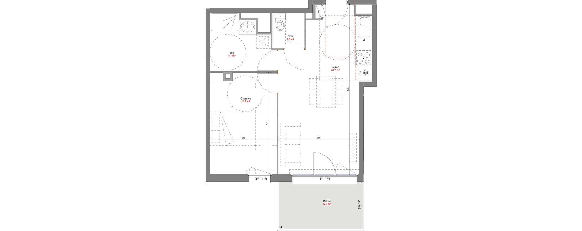 Appartement T2 de 42,21 m2 &agrave; V&eacute;nissieux Centre