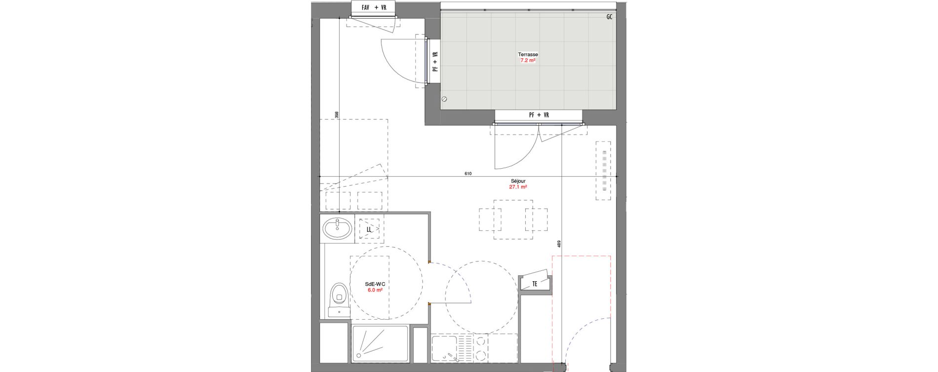 Appartement T1 de 33,09 m2 &agrave; V&eacute;nissieux Centre