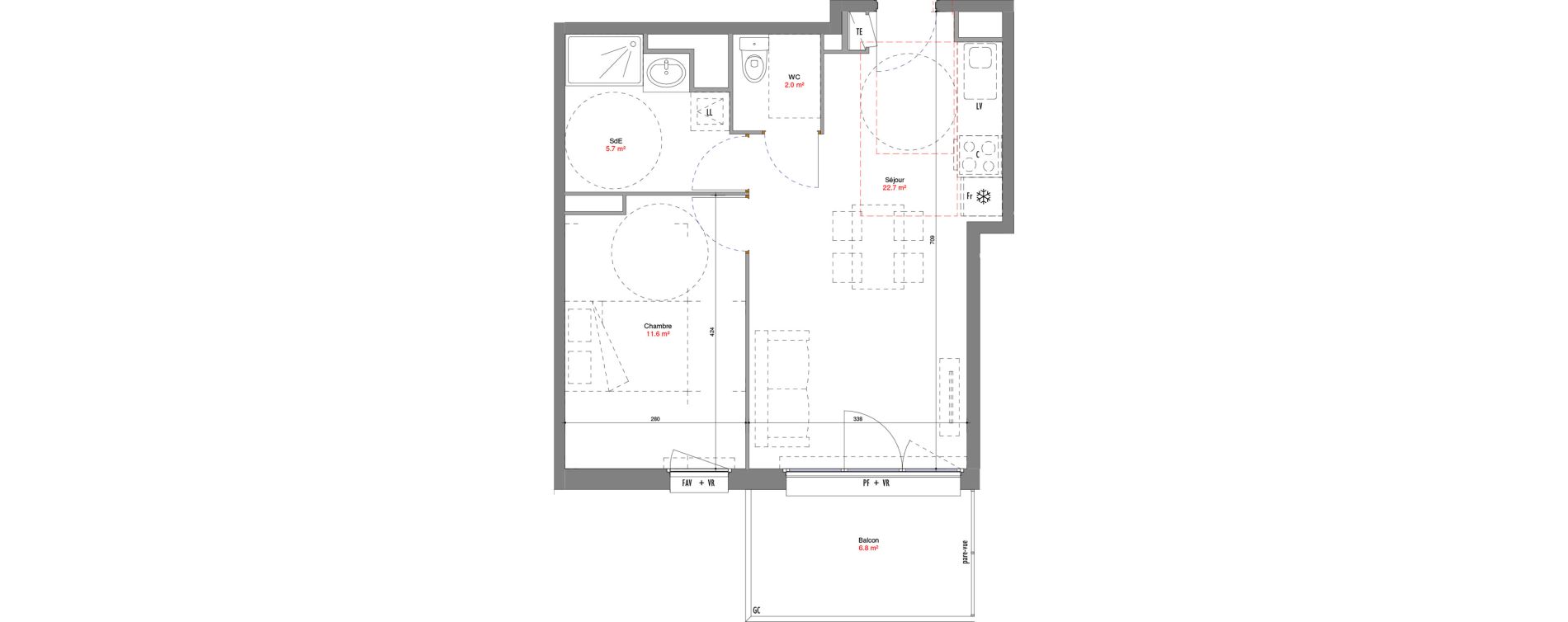 Appartement T2 de 42,07 m2 &agrave; V&eacute;nissieux Centre