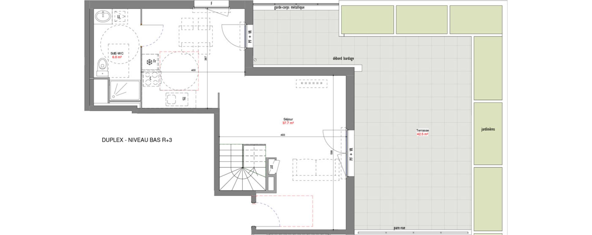 Duplex T3 de 73,05 m2 &agrave; V&eacute;nissieux Centre