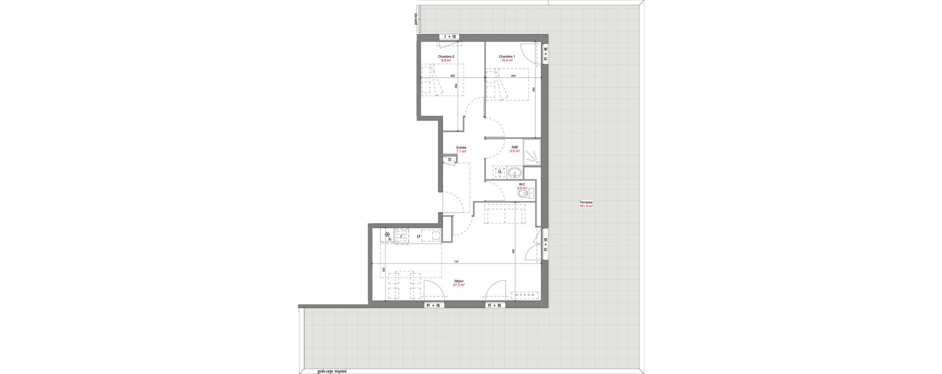 Appartement T3 de 60,61 m2 &agrave; V&eacute;nissieux Centre