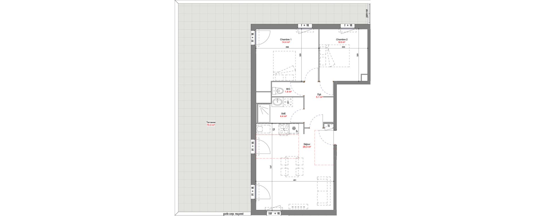 Appartement T3 de 61,81 m2 &agrave; V&eacute;nissieux Centre