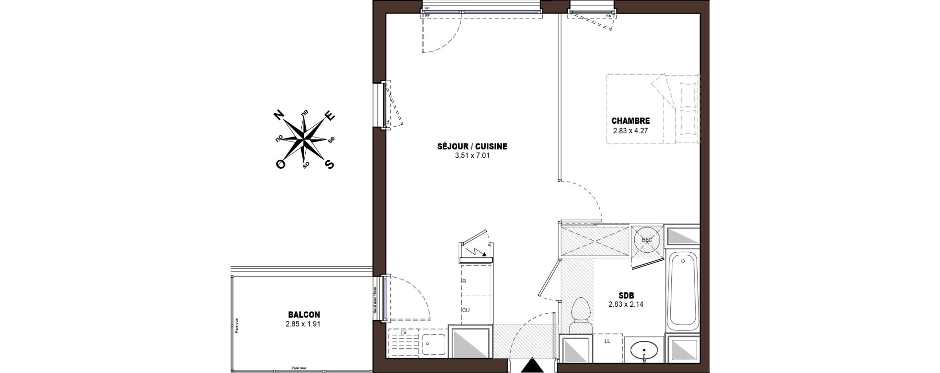 Appartement T2 de 42,36 m2 &agrave; V&eacute;nissieux Centre