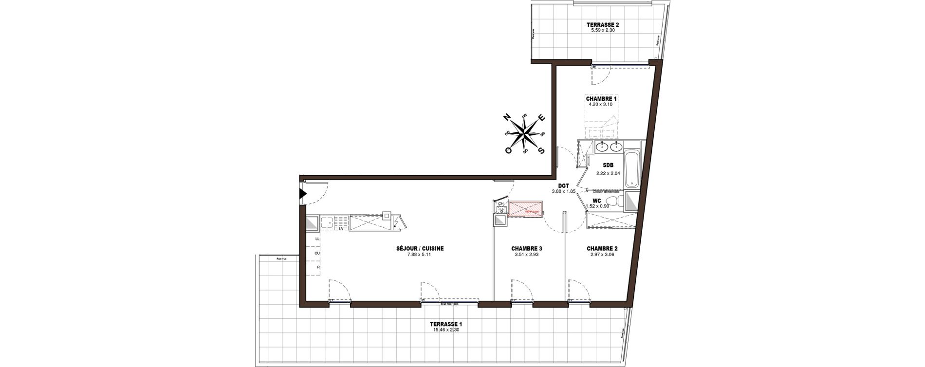 Appartement T4 de 85,73 m2 &agrave; V&eacute;nissieux Centre