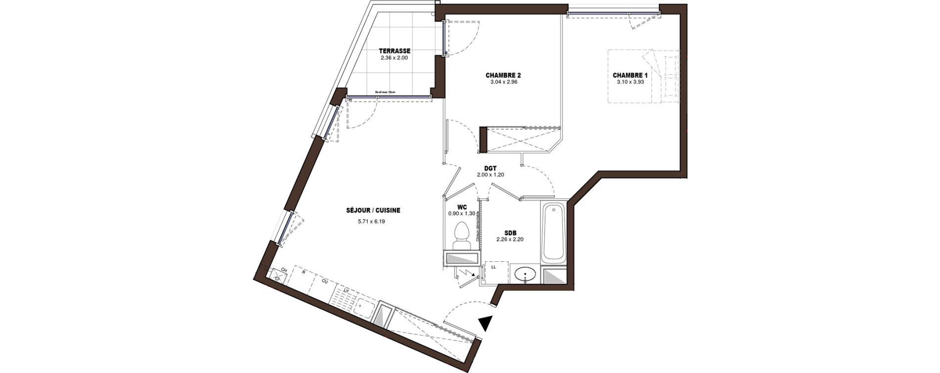 Appartement T3 de 57,50 m2 &agrave; V&eacute;nissieux Centre