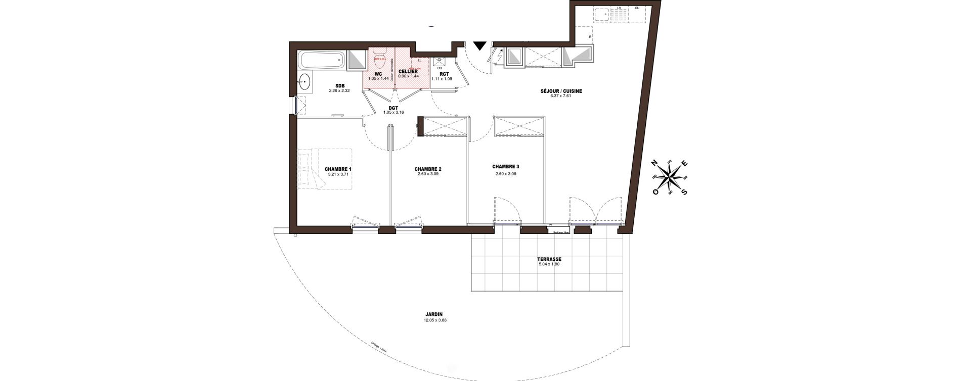 Appartement T4 de 71,01 m2 &agrave; V&eacute;nissieux Centre