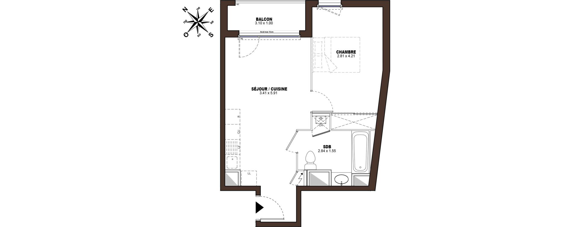 Appartement T2 de 38,77 m2 &agrave; V&eacute;nissieux Centre