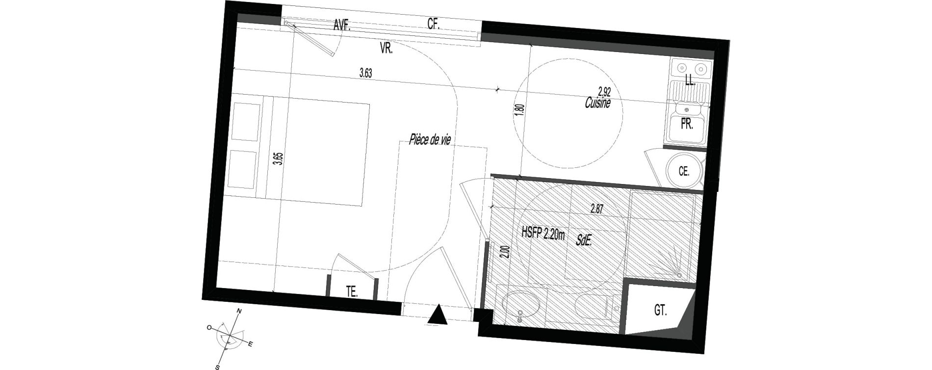 Appartement T1 de 23,25 m2 &agrave; V&eacute;nissieux Centre nord