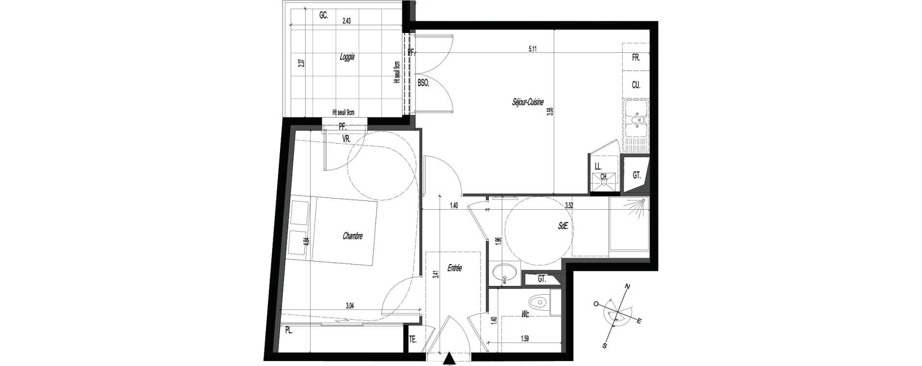 Appartement T2 de 43,60 m2 &agrave; V&eacute;nissieux Centre nord