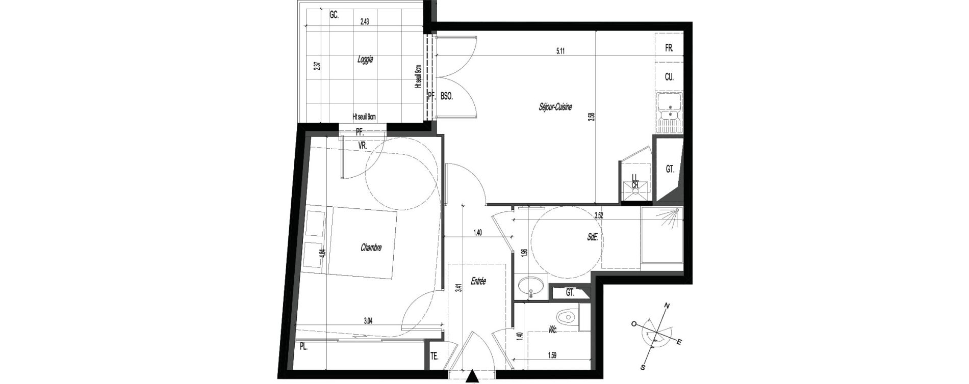 Appartement T2 de 43,25 m2 &agrave; V&eacute;nissieux Centre nord