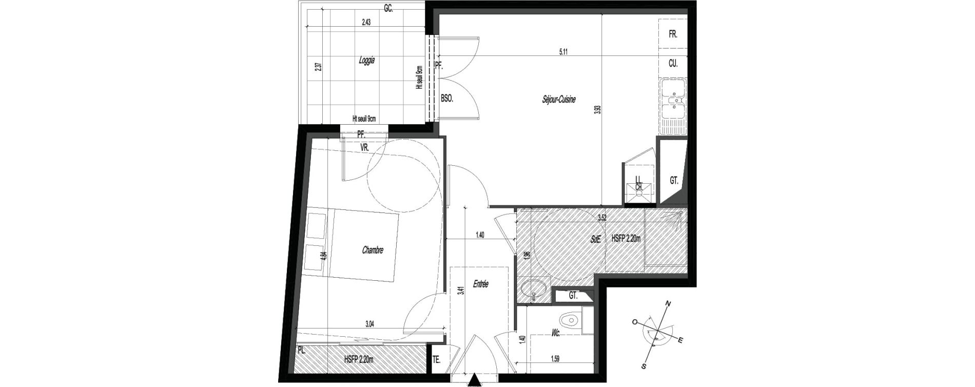 Appartement T2 de 45,05 m2 &agrave; V&eacute;nissieux Centre nord