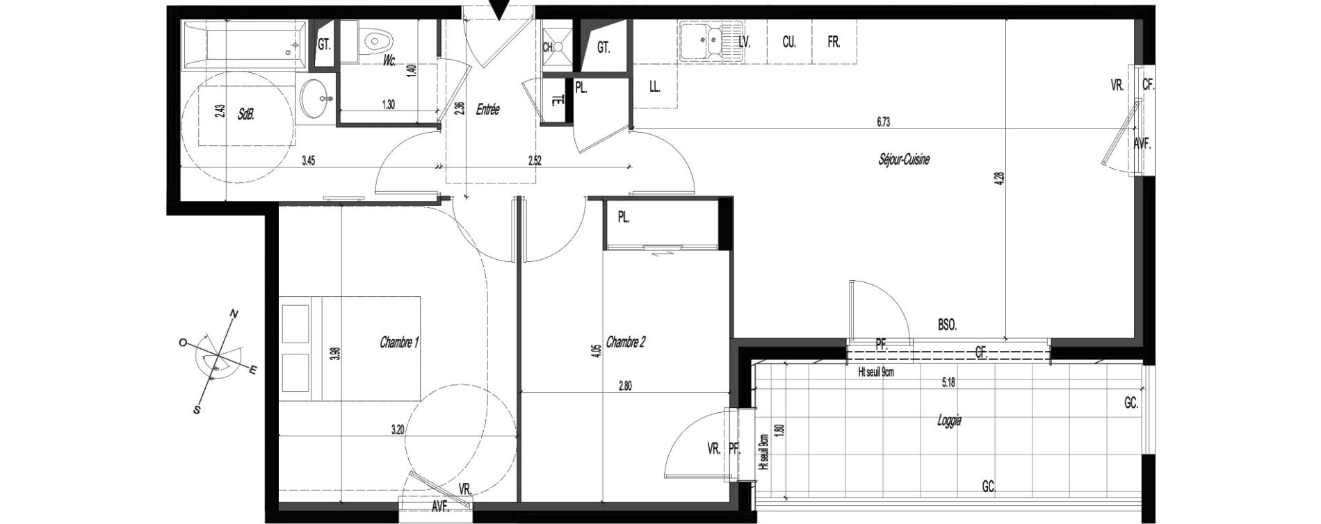 Appartement T3 de 63,35 m2 &agrave; V&eacute;nissieux Centre nord