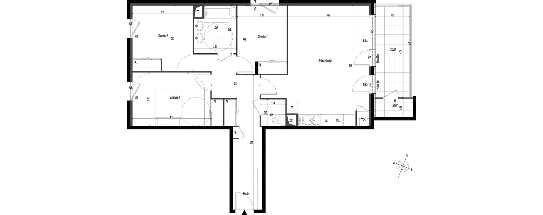 Appartement T4 de 83,10 m2 &agrave; V&eacute;nissieux Centre nord