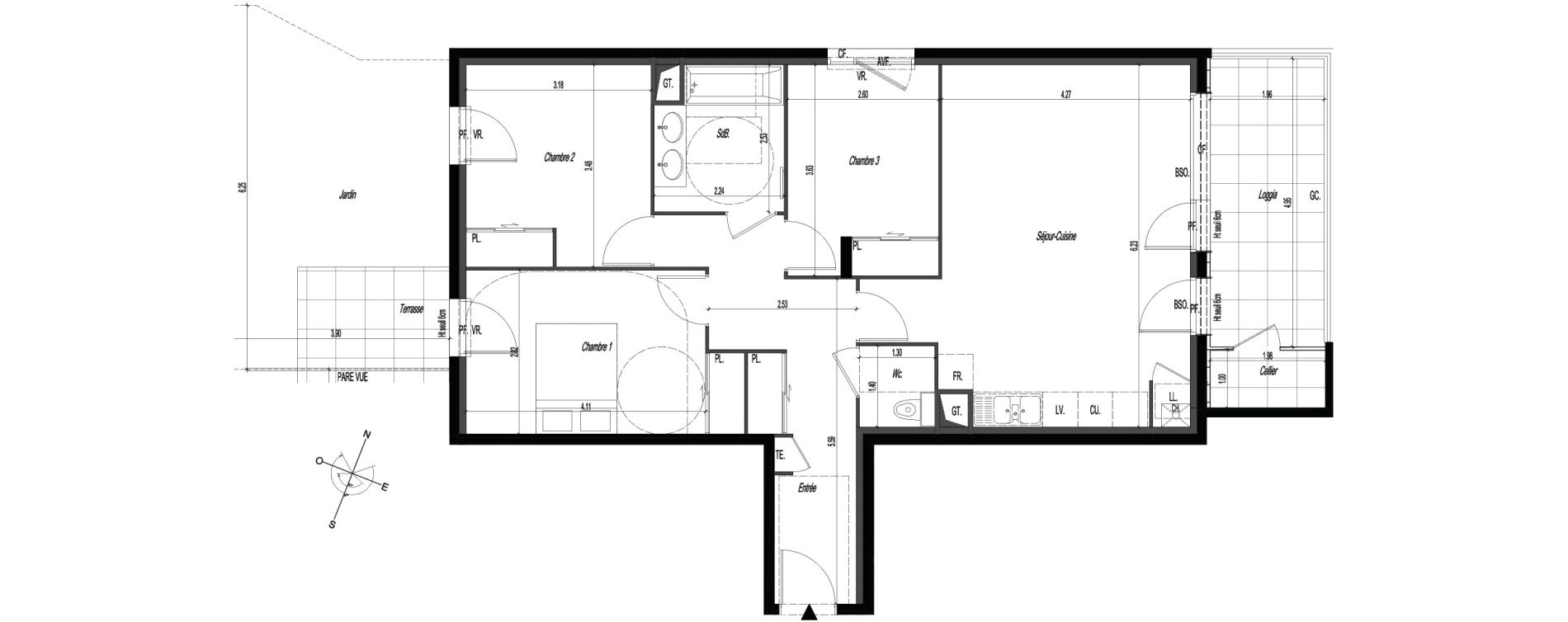 Appartement T4 de 79,75 m2 &agrave; V&eacute;nissieux Centre nord