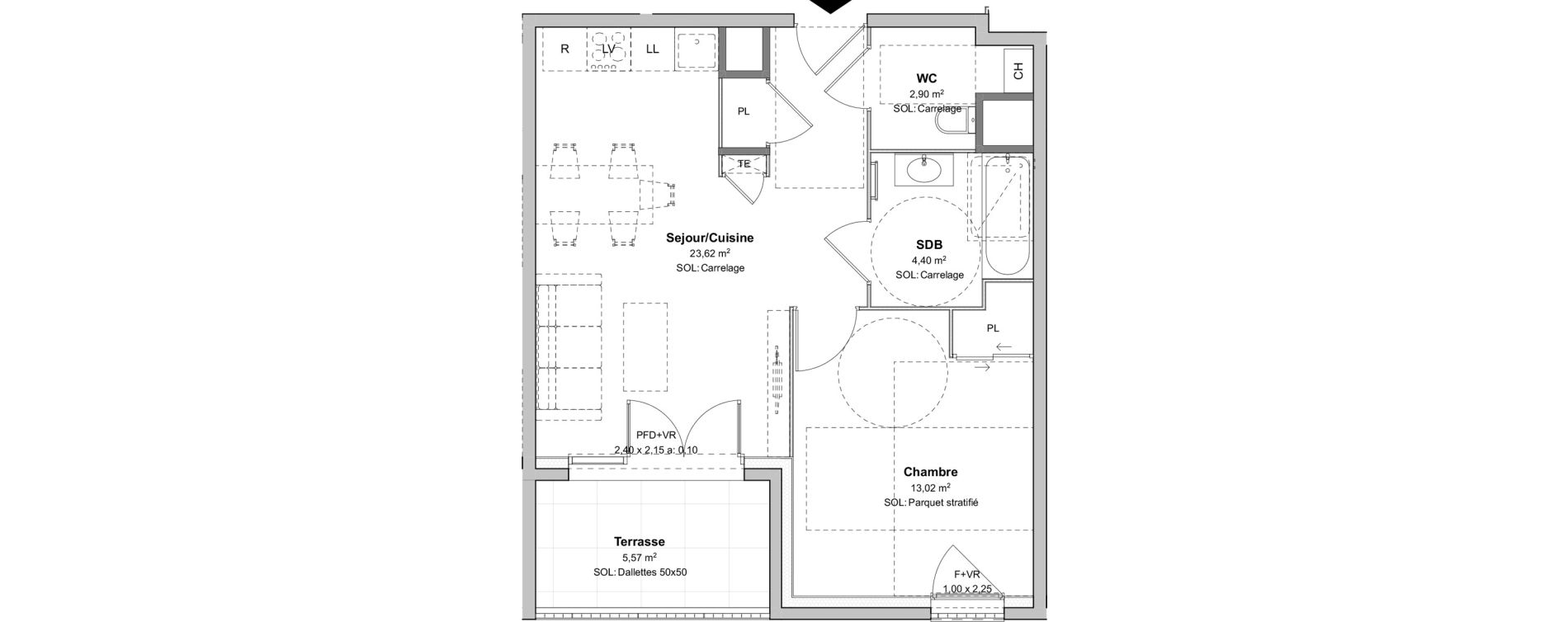 Appartement T2 de 43,94 m2 &agrave; V&eacute;nissieux Moulin a vent